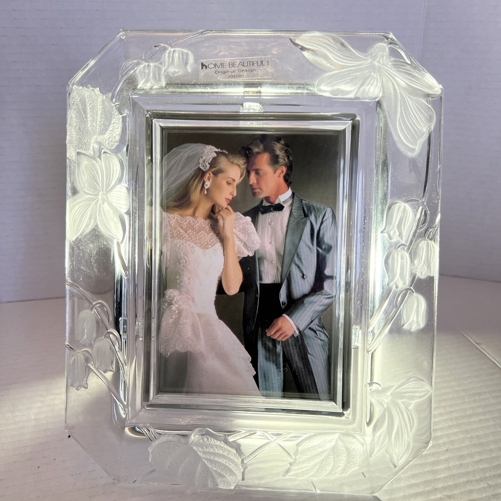 Vintage Wedding anniv Glass Leaf Frame by Home Beautiful Crystal Harmony New F12